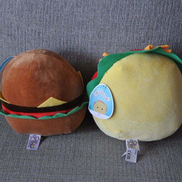 Set of 2 New 8" Squishmallow Carl Cheese Burger  & Tex Taco Canada UK Exclusive - Picture 2 of 3